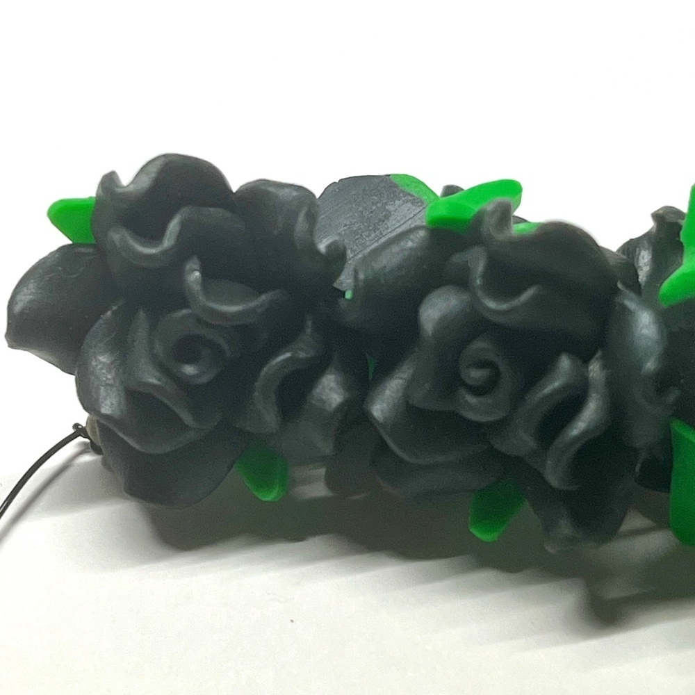 As Low As $2 Lightweight Polymer Clay Black Blossoms 22mm x 12mm (5)